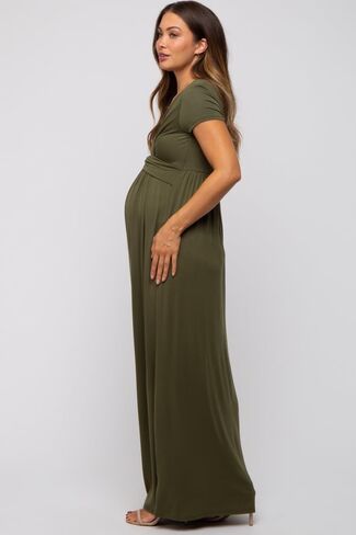 Pinkblush Olive Draped الأمومة/التمريض الفستان Maxi in Kuwait