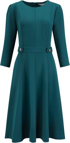 نساء الأنيقة A-line Dress Crew Neck 3/4 أرم ارتداء للعمل والفساتين المضيئة in Kuwait