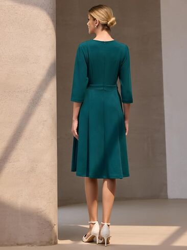 نساء الأنيقة A-line Dress Crew Neck 3/4 أرم ارتداء للعمل والفساتين المضيئة in Kuwait