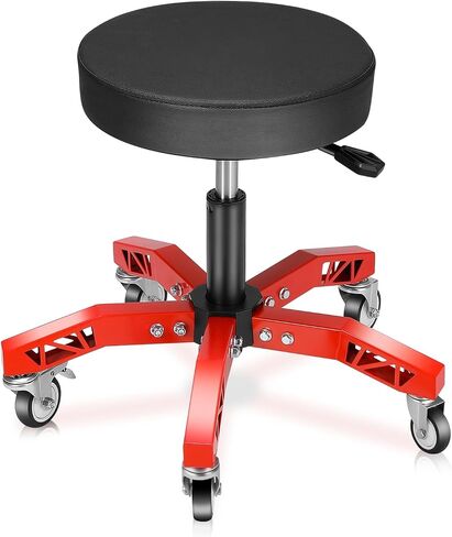 Auto Dynasty Rolling Mechanic Stool, Height Adjustable Heavy Duty Roller Creeper Garage Shop Seat with Padded Seat for Workshop Auto Repair, 300 LBS Capacity, Red in Saudi Arabia