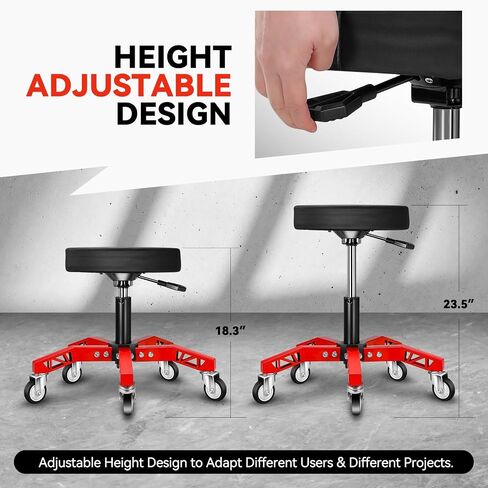 Auto Dynasty Rolling Mechanic Stool, Height Adjustable Heavy Duty Roller Creeper Garage Shop Seat with Padded Seat for Workshop Auto Repair, 300 LBS Capacity, Red in Saudi Arabia