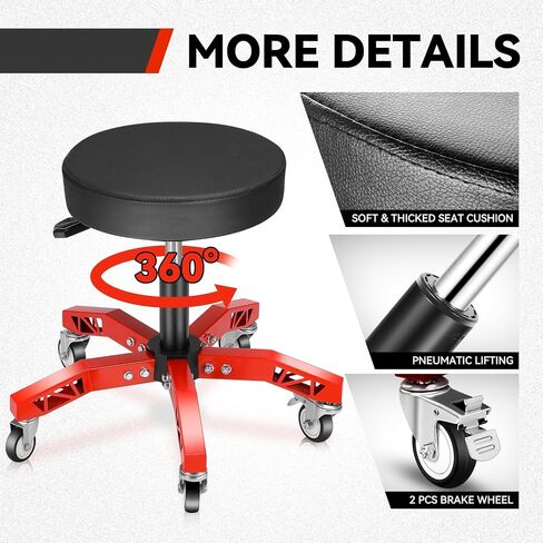 Auto Dynasty Rolling Mechanic Stool, Height Adjustable Heavy Duty Roller Creeper Garage Shop Seat with Padded Seat for Workshop Auto Repair, 300 LBS Capacity, Red in Saudi Arabia