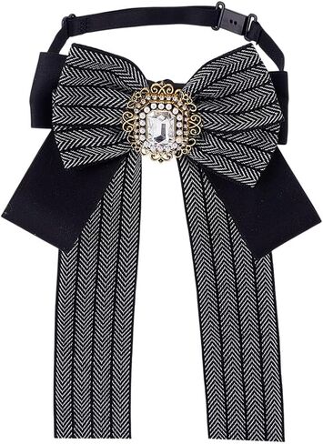 1pc ربطة عنق سوداء مخططة القوس قابلة للتعديل Rhinestone Bowtie Fashion Ribbon Ribbon Tie قبل ربط علاقات المرأة المربوطة للنساء للنساء موحد Cosplay Office Office Oper in Saudi Arabia