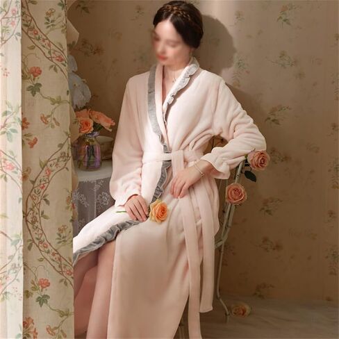 JSEIAJB Autumn and Winter Loose Retro Nightgown Women's Thick Long Sleeve Long Home Furnishing Pajamas Women's(X-Large) in Saudi Arabia