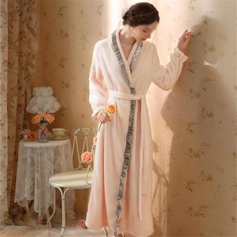 JSEIAJB Autumn and Winter Loose Retro Nightgown Women's Thick Long Sleeve Long Home Furnishing Pajamas Women's(X-Large) in Saudi Arabia