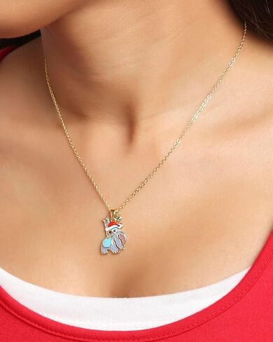 Disney Stitch Necklace for Women 16"+2" Official License, Silver Flash Plated Leaf Stitch Pendant Necklace in Saudi Arabia