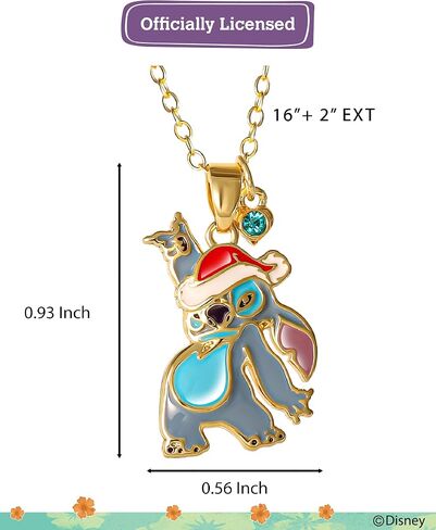 Disney Stitch Necklace for Women 16"+2" Official License, Silver Flash Plated Leaf Stitch Pendant Necklace in Saudi Arabia