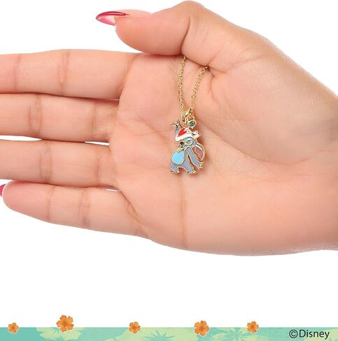 Disney Stitch Necklace for Women 16"+2" Official License, Silver Flash Plated Leaf Stitch Pendant Necklace in Saudi Arabia