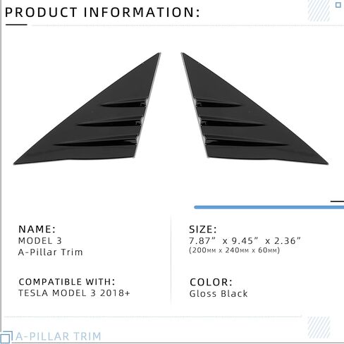 Ming Wei Windows Loster A-Pillar Trim متوافق مع 2018-2024 Tesla Model 3 A-Pillar Trim Windows Loutver ABS Black in Kuwait