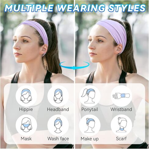 Wide Headbands for Women Non Slip Cooling Sweat Band Athletic Thick Stretchy Head Bands for Women's Hair Sport Headbands for Yoga Gym Running 4 Pack in Saudi Arabia