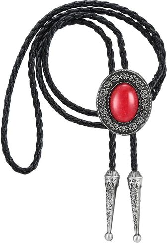 Bolo Tie for Men Western Native Cowboy Necktie Leather Handmade Natural Stone Bolo ties for Costume Accessories in Kuwait