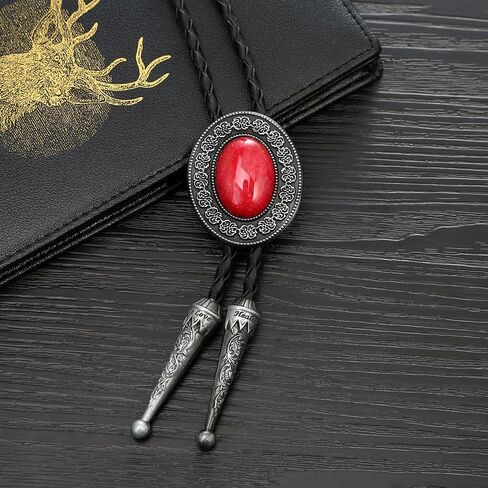 Bolo Tie for Men Western Native Cowboy Necktie Leather Handmade Natural Stone Bolo ties for Costume Accessories in Kuwait