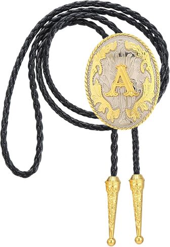 Jeilwiy Bolo Tie for Men Western Cowboy Neck Tie Gold Mens Bolo Ties Initial Letter A to Z Western Leather Necktie in Kuwait