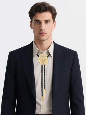 Jeilwiy Bolo Tie for Men Western Cowboy Neck Tie Gold Mens Bolo Ties Initial Letter A to Z Western Leather Necktie in Kuwait