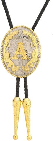 Jeilwiy Bolo Tie for Men Western Cowboy Neck Tie Gold Mens Bolo Ties Initial Letter A to Z Western Leather Necktie in Kuwait