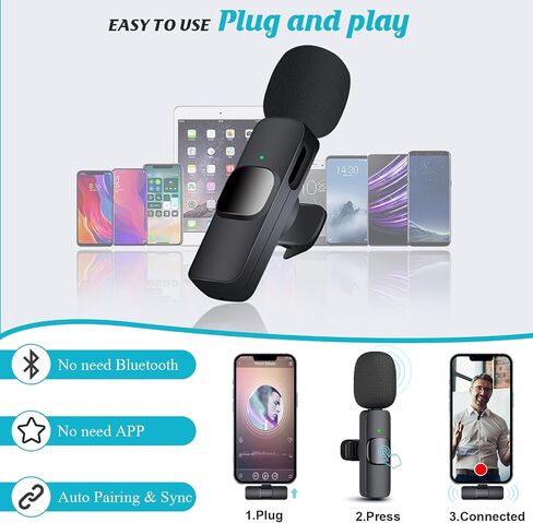 3 in 1 Wireless Microphone for iPhone, Camera, iPhone Mic, USB-C Microphone, Wireless Lavalier Microphone, Professional Mini Microphone with Noise Reduction, Lapel Mic for Video/Vlog/TikTok/YouTube in Saudi Arabia