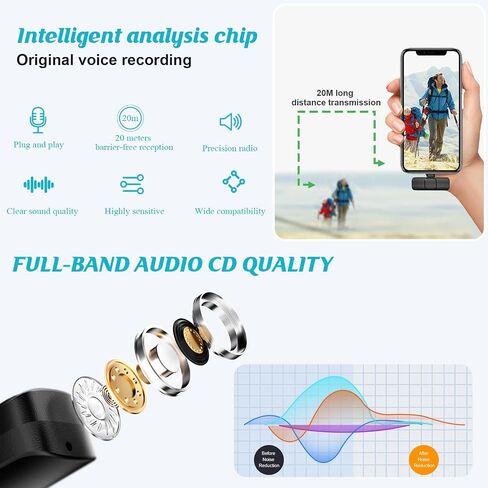 3 in 1 Wireless Microphone for iPhone, Camera, iPhone Mic, USB-C Microphone, Wireless Lavalier Microphone, Professional Mini Microphone with Noise Reduction, Lapel Mic for Video/Vlog/TikTok/YouTube in Saudi Arabia