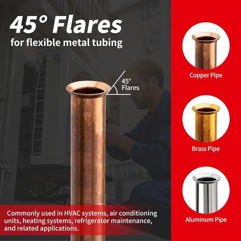 Flaring Tool Kit for 1/4-3/4 inch HVAC Copper Flare Tool with Metric and Imperial Clamps 45 Degree Eccentric Tube Flaring Gauge Flaring Tool Set for Copper Aluminum Pipe with Deburring Tool in Saudi Arabia