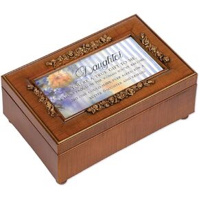 Cottage Garden Daughter You're a True Gift to Me Woodgrain Embossed Rose Petite Music Box Plays You Are My Sunshine