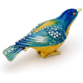 Blue Yellow Warbler Bird Trinket Boxes Hinged .Decorative Birds Jewelry Ring Box Holder.Collectible Bird Figurines Home Decor Gifts for Women.Necklace Rings Earrings Organizer