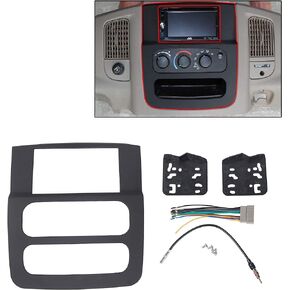 ECOTRIC Radio Double Din Stereo Dash Kit W/Wire Harness Antenna Adapter for 2002-2005 Dodge RAM 1500 2500 3500 Black-with Wiring Harness