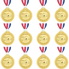 12 Pieces Basketball Medals for Kids Sports 2 Inch Metal Gold Award Medals with Neck Ribbon