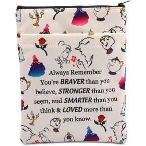 Beauty Cartoon Inspired Book Sleeve Beauty Story Book Cover Fairytale Gift Rose Princess Beast Gift Always Remember You’re Braver Stronger Smarter Zipper Pouch for Movie Fans (BeautyRoseAlways)