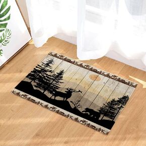 NYMB Rustic Cabin Bath Rugs for Bathroom, Cute Bear Deer Forest Print on Country Farmhouse Lodge Wooden Board Bathroom Rug Bath Mat Set Floor Mats, Wild Animas Vintage Doormat, (15.7X23.6)