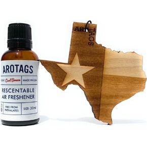 Wooden Car Air Fresheners - Long Lasting Cool Breeze Scent Diffuses for 365+ Days - Includes Texas Hanging Mirror Diffuser and Fragrance Oil - 100% American Made