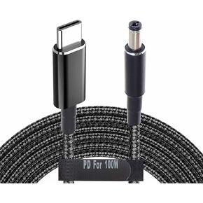 USB C to 5.5mm Adapter Cable Braided 19V 20V 100W Power Bank Battery Pack Charging Supply Type C Male to DC 5.5 x2.1mm Barrel Converter Cord Universal for UPS ONT Router Acer Toshiba Laptop PD Charger