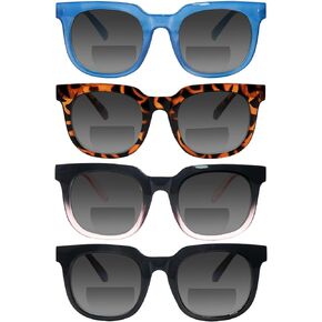 4 Packs Bifocal Reading Sunglasses for Women Men Spring Hinge Fashion Bifocal Outdoor UV400 Sun Readers Glasses