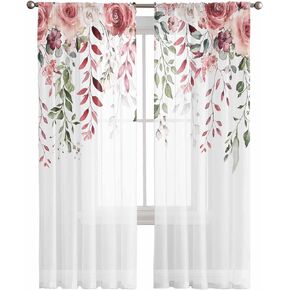 Sheer Curtains 2 Panels Set, Black Branches Birds Animals Plants Pattern Rod Pocket Voile Fimly Drapes, Window Curtain Voile Draperies for Kitchen Bedroom Living Room Yard 52" Wx45 L