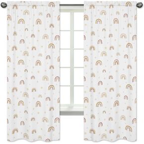 Sweet Jojo Designs Boho Rainbow Window Treatment Panels Curtains - Set of 2 - Blush Pink Dusty Rose Gold Yellow Mauve Taupe Beige Tan Bohemian Stars Sun Celestial Vintage Sky