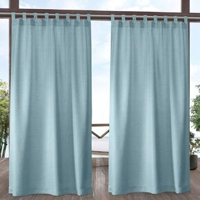 Biscayne Indoor/Outdoor Two Tone Textured Hook-and-Loop Tab Top Curtain Panel, 54"x96", Sand, Set of 2