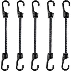 12 Inch Bungee Cord with Dual Hooks, Heavy Duty Outdoor 5Pack Multi-Purpose Elastic Bungee Straps Gray Black Bungee Straps Tie Down for Luggage, Bike