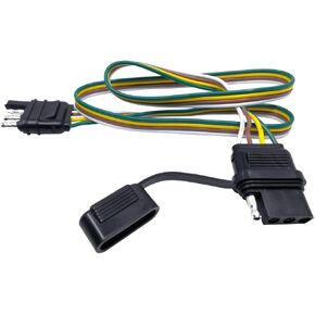 Trailer 4-Wire Flat Extension Harness 28" Inches Flexible Coiled Cable with 4 Pin Male & Female Connector