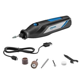 مجموعة الأدوات الدوارة اللاسلكية Dremel 7350-5، تتضمن بطارية ليثيوم أيون 4 فولت و7 ملحقات للأدوات الدوارة - مثالية لمشروعات DIY الخفيفة والأعمال الدقيقة