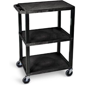 Stand Steady Tubstr Compact 3 Shelf Utility Cart | Made in USA | Easy-Load Flat Shelves Hold Up to 300 lbs | Space-Saving Storage Cart & Rolling Tool Cart for School, Office, Garage (24 x 18in/Black)