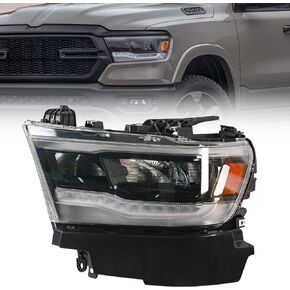 LED Headlight Assembly Compatible with Dodge Ram 1500 2019-2022 Replacement Headlamp with Silver Frame Passenger Right Side RH 68316086AH CH2503328
