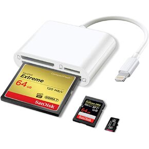 SD CF Card Reader Compatible with iPhone/iPad SD CF Micro SD/TF Memory Card Reader Adapter Digital Trail Game Camera Accessories Plug and Play