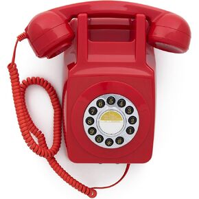 GPO 746 Wall-Mounted Push-Button Retro landline Phone - Curly Cord, Authentic Bell Ring (Green)