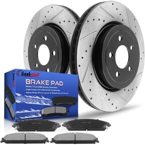 Front Brake Kit Compatible with 2005-2020 Chrysler 300, 2009-2020 Dodge Challenger, 2006-2020 Dodge Charger, 2005-2008 Dodge Magnum Drilled and Slotted Disc Brake Rotors Ceramic Brake Pads