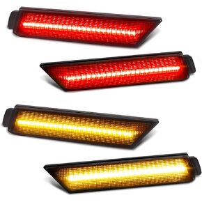 RUXIFEY Smoked Lens LED Side Marker Lights Front Rear Bumper Sidemarker Lamps Reflectors Compatible with 2010 to 2015 Chevy Camaro Red Amber - Pack of 4