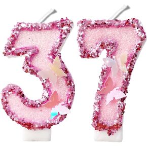 2.8" Blue Glitter Number Candles-Many Colors 37th 73rd Birthday Gifts Birthday Decorations Birthday Candles Numbers Happy Birthday Candles for Cake 2 Candle for Women for Men (Blue)