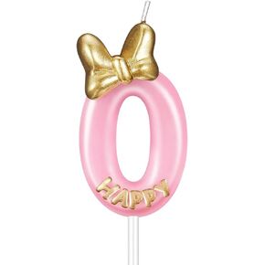 Pink Birthday Candle, Cute Bow Knot Cake Numeral Candles Number Candles for Girls Birthday Anniversary Parties (Number 1)
