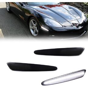 Smoked Lens Front & Rear Side Marker Light Housing Assembly Kit Compatible with 2005-2013 Chevrolet Chevy C6 Corvette LED Sidemarker Lamp