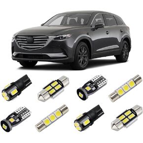White LED Interior Lights Kit for Mazda CX-9 CX9 2007 2008 2009 2010 2011 2012 2013 2014 2015 2016 2017 2018 2019 2020 2021 Interior LED Light Package + License Plate Lights and Install Tool