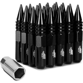 J2 Engineering 20Pcs M12 x 1.25 7075-T6 Aluminum 107mm Spiked End Lug Nut w/Socket Adapter (Black)