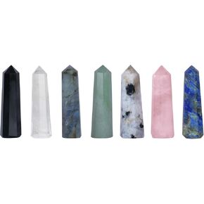 7 Pcs Crystal Tower Set - Crystal Wand - Healing Crystals Points - Rose Quartz - Clear Quartz - Lapis Lazuli - Chakra Wand Crystal Set - Reiki Supplies - Chakra Decor - Crystal Obelisk - Crystal Gifts in Kuwait
