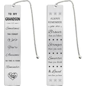 Grandson Gifts from Grandma and Grandpa, Personalized Birthday Bookmark for Grandson, Always Remember You are Braver Than You Believe to My Favorite Grandson Graduation Gift Christmas Present